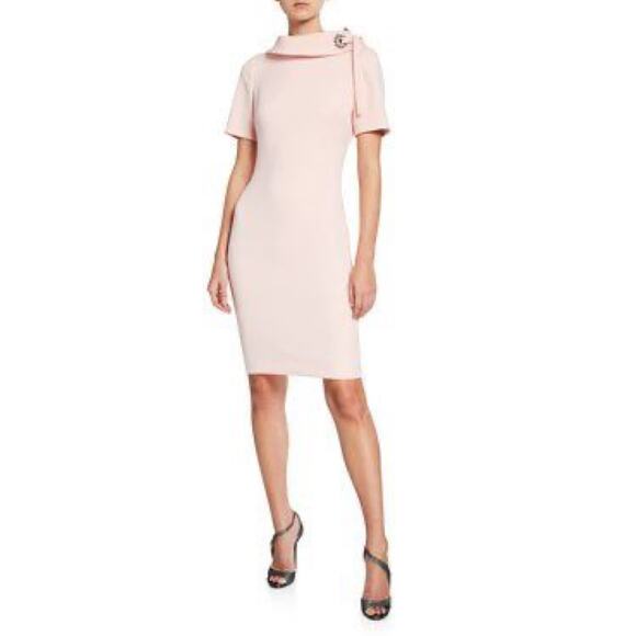Badgley Mischka Folded Collar A-Line Midi Pencil Dress Pink Dress Size 4 - Picture 1 of 12